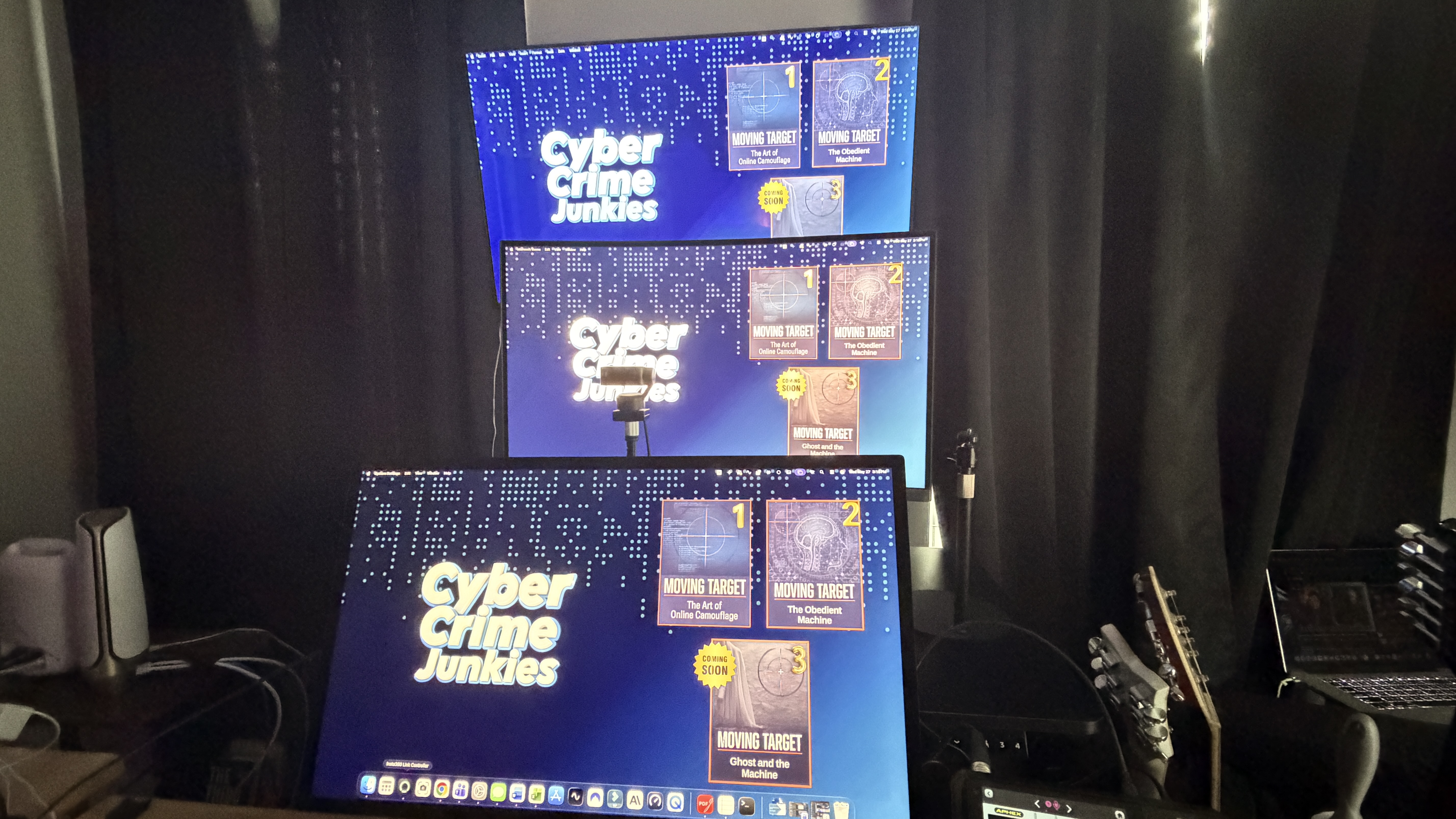 Cyber Crime Junkies studio multi-monitor setup